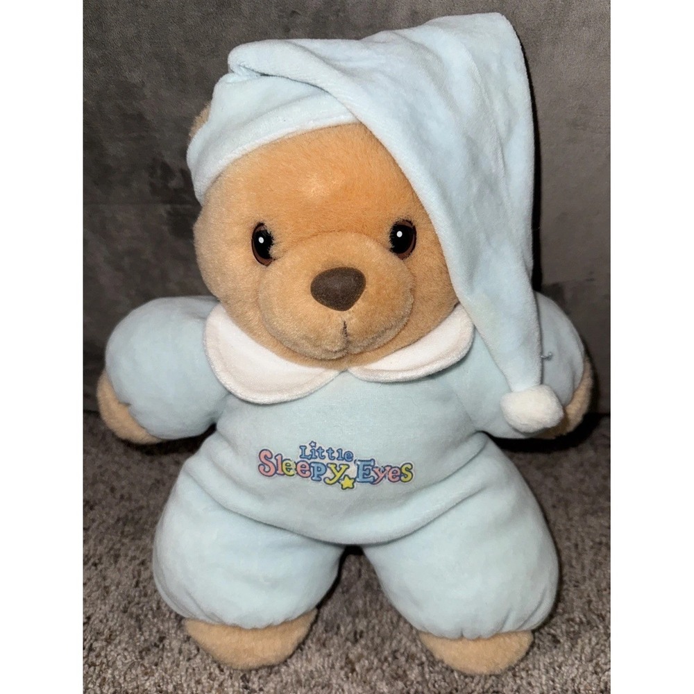 Vintage Morgan Kidsview Little Sleepy Eyes Brown Bear Plush Baby‎ Blue 1993